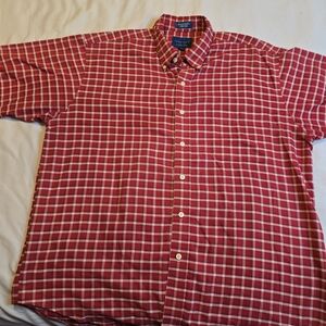 Towncraft Red and White Plaid Casual Button Down Shirt